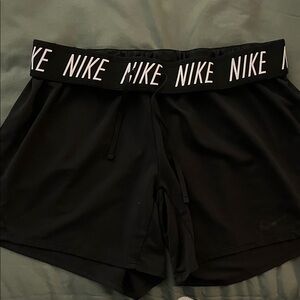Nike Women's Dri Fit Black Shorts with White Logo